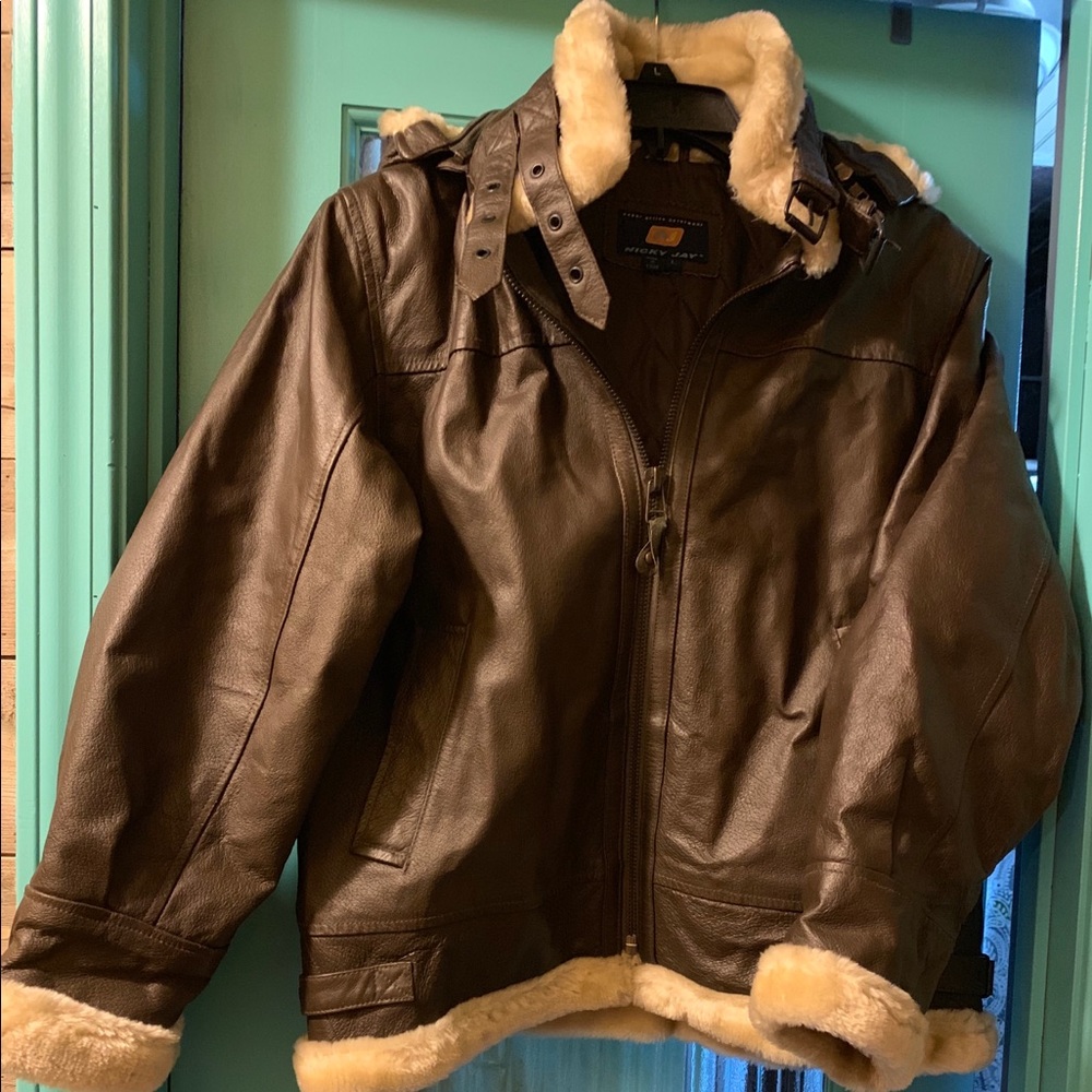 Boys leather jacket with faux shearling